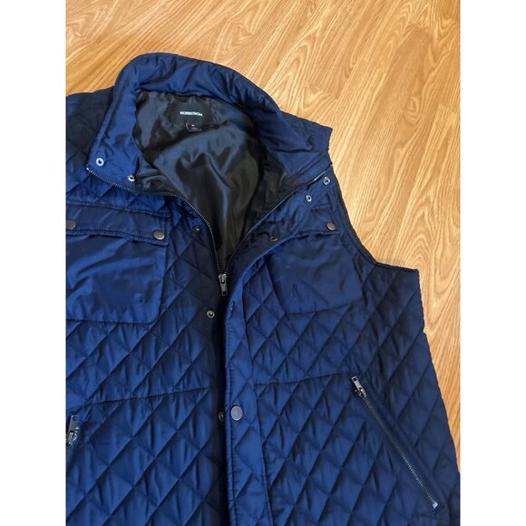 Nordstrom Vest Mens Quilted Navy XL Snap & Zipper Hidden Hood Pockets - Picture 6 of 8